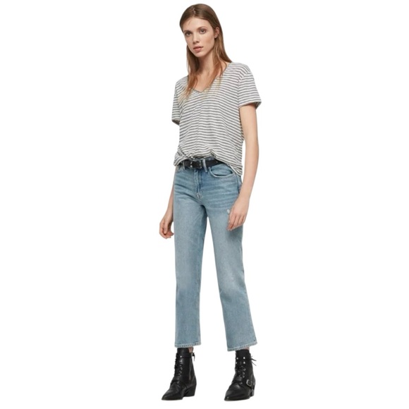 All Saints Emelyn Stripe T White & Black V Neck Cotton Relaxed Tee Shirt Large - Picture 7 of 10